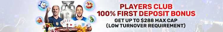 Player's Club, 100% First Deposit Bonus (Low turnover requirements)