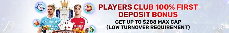 Player's Club, 100% First Deposit Bonus (Low turnover requirements)